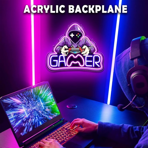 Shellspace Gamer Neon Sign, LED Video Neon Sign for Gamer Room Decor, UV Printed Game Neon Lights for Bedroom Boys, Teen Boys Gaming Wall Decor -