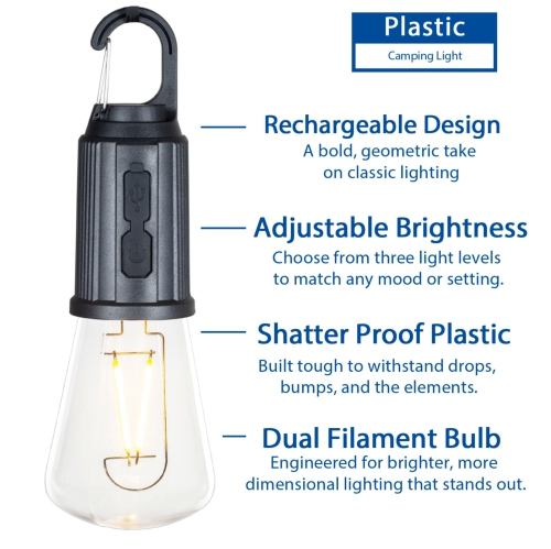 Festive Living Rechargeable Camping Lights, Battery or Solar Powered with USB-C Recharging, Shatterproof Plastic Parts Perfect for Camping, Porch,