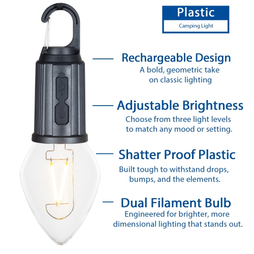 Festive Living Rechargeable Camping Lights, Battery or Solar Powered with USB-C Recharging, Shatterproof Plastic Parts Perfect for Camping, Porch,