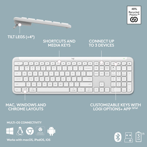 Ensemble clavier mince et souris optique Bluetooth MK955 Signature Slim de Logitech - Blanc - Anglais - Exclusivité Best Buy