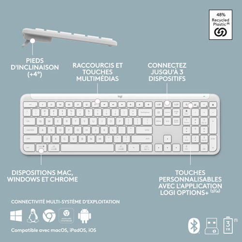 Ensemble clavier mince et souris optique Bluetooth MK955 Signature Slim de Logitech - Blanc - Anglais - Exclusivité Best Buy