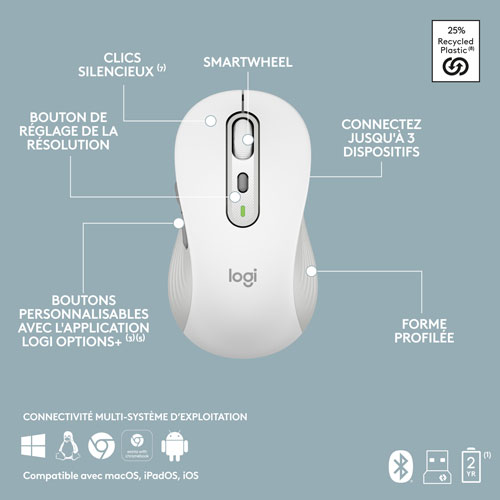 Ensemble clavier mince et souris optique Bluetooth MK955 Signature Slim de Logitech - Blanc - Anglais - Exclusivité Best Buy