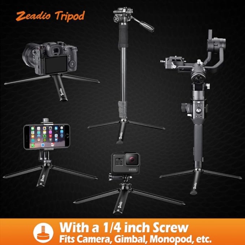 Zeadio Metal Mini Tripod, Desktop Tabletop Stand Tripod with 1/4 Inch Screw for Smooth 4, Crane Plus, Crane 2, Osmo Mobile, Ronin-S, Vimble 2, Gimbal