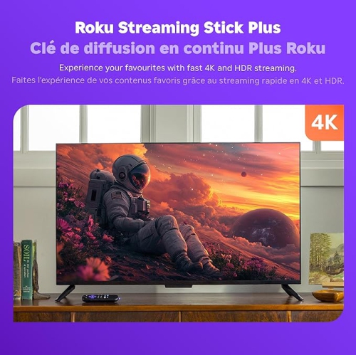 Roku® Streaming Stick™ Plus 2025 – 4K and HDR Roku Streaming Device for TV with Voice Remote – Free and Live TV