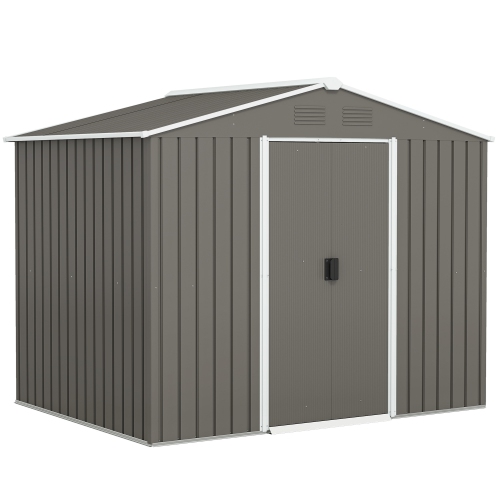 Outsunny 8' x 6' Outdoor Storage Shed, Metal Garden Tool Storage House with Lockable Sliding Doors and Vents for Backyard Patio Lawn, Light Grey