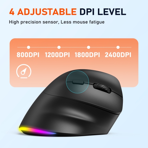 MEETION Ergonomic Mouse, Wireless Vertical Mouse RGB Backlit Rechargeable Mice for Bluetooth & 2.4G wireless 4 Adjustable DPI for