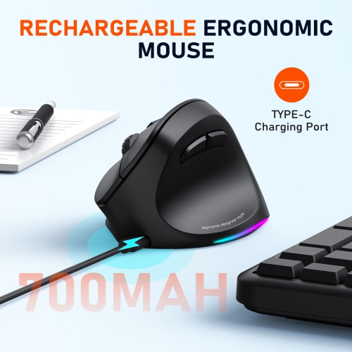 MEETION Ergonomic Mouse, Wireless Vertical Mouse RGB Backlit Rechargeable Mice for Bluetooth & 2.4G wireless 4 Adjustable DPI for