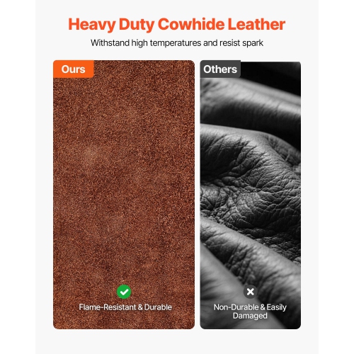 VEVOR Leather Welding Sleeves, Heavy Duty Cowhide Flame Resistant Work Sleeves for Arm Protection, Heat-Resistant Safety Sleeve for Welding,