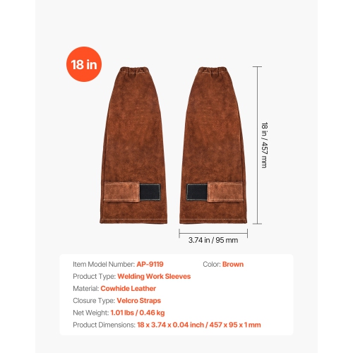 VEVOR Leather Welding Sleeves, Heavy Duty Cowhide Flame Resistant Work Sleeves for Arm Protection, Heat-Resistant Safety Sleeve for Welding,