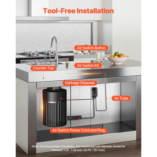 VEVOR Garbage Disposal Air Switch Kit, Dual Outlet Sink Top Air Switch for Food Waste Disposal, 2.5-inch Chrome-Plated Stainless Steel ON/OFF Air