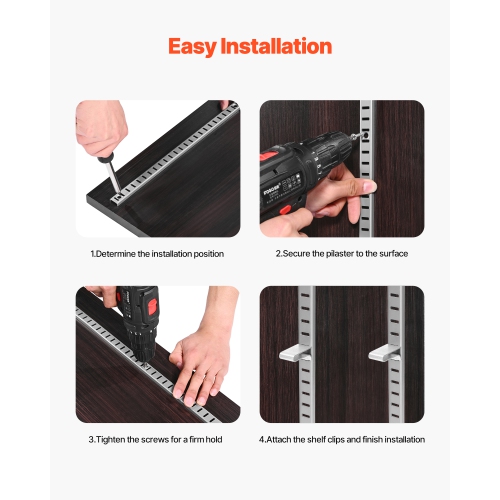 VEVOR 72.7-inch Shelf Pilaster, 20 Pack, Adjustable Shelf Brackets Stainless Steel Mortise Mount Pilaster Strip Standards with 140 Screws, Suitable