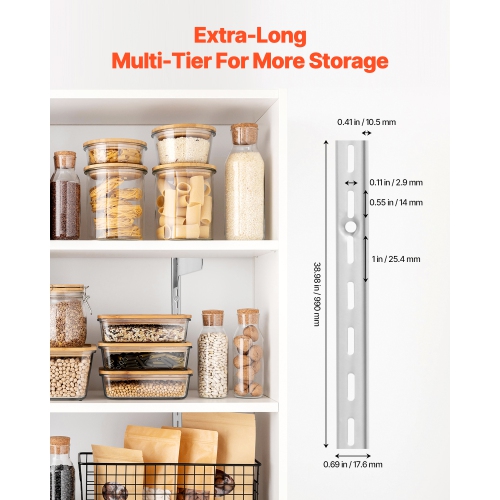VEVOR 39-inch Shelf Pilaster, 10 Pack, Upright Wall Shelving System, Heavy Duty Support System Single Slot Shelf Rails, 40 Screws Included, Suitable