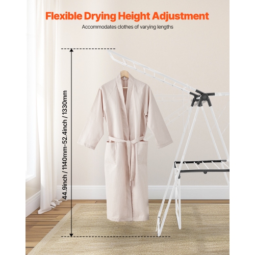 VEVOR 2-Tier Clothes Drying Rack, Foldable Laundry Dryer Rack with Sock Clips & 31 Dry Rods, Metal Height Adjustable Drying Racks for Outdoor &