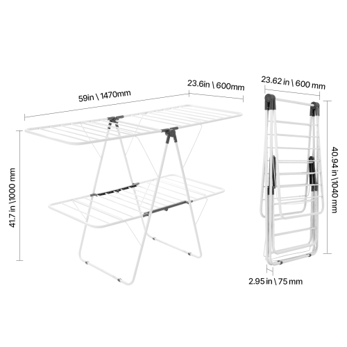 VEVOR 2-Tier Clothes Drying Rack, Foldable Laundry Dryer Rack with Sock Clips & 31 Dry Rods, Metal Height Adjustable Drying Racks for Outdoor &