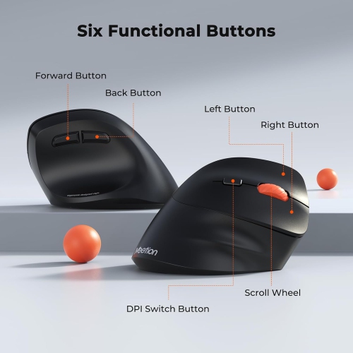 MEETION Ergonomic Mouse Wireless, Bluetooth Vertical Mouse with 3 Multi-Device for Bluetooth and 2.4G wireless, 4 DPI 1200-3200 Ergo Mice