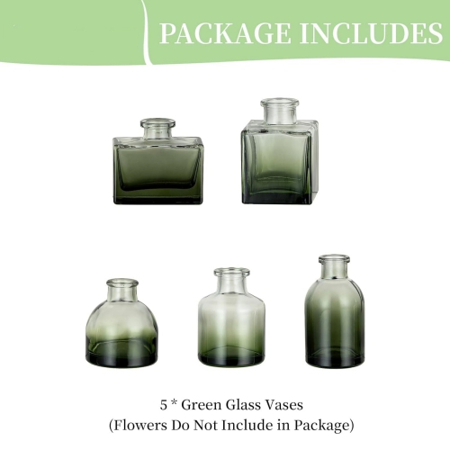 NIERBO Mini Green Vases for Centerpieces Cute Flower Vase Set of 5 Tiny Vases for Flowers Decorative Centerpiece Vases for Table Decor Wedding Party