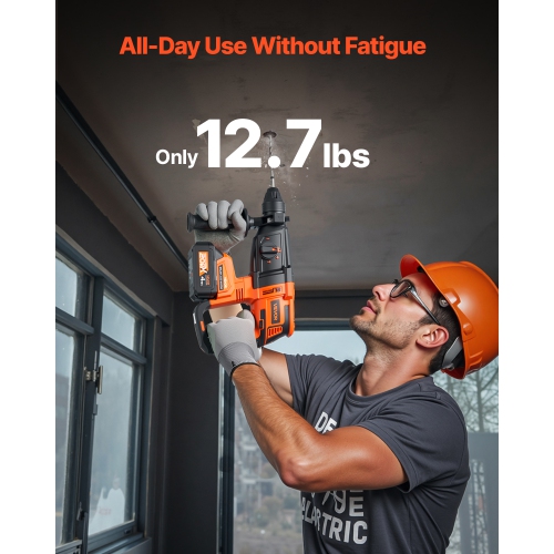 VEVOR 20V Brushless Cordless Hammer Drill, Lithium-Ion 1 Inch Rotary Hammer Driver, SDS-Plus Electric Lightweight Power Tool Kit with Battery, 4