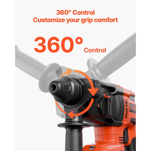 VEVOR 20V Brushless Cordless Hammer Drill, Lithium-Ion 1 Inch Rotary Hammer Driver, SDS-Plus Electric Lightweight Power Tool Kit with Battery, 4