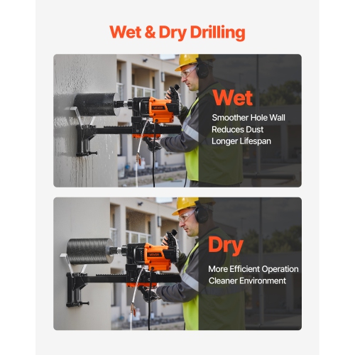 Perceuse à noyau diamanté VEVOR 3000&nbsp;W, diamètre de perçage de 0.8-8&nbsp;po, support de perceuse à noyau en béton sec et humide avec 8 forets,