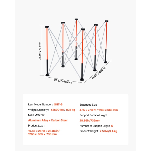 VEVOR 4.15 x 2.18 ft Portable Folding Workstand, Collapsible Workbench, 2500 lbs Weight Capacity, No Assembly Foldable Work Stand with Storage Bag,