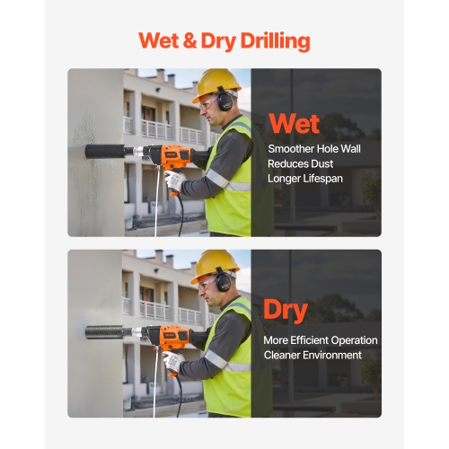 Perceuse à noyau diamanté VEVOR 2000&nbsp;W, diamètre de perçage de 0,8 à 6,3&nbsp;po, plate-forme à main pour béton sec et humide avec 4 forets,