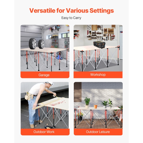 VEVOR 6.12 x 4.14 ft Portable Folding Workstand, Collapsible Workbench, 4500 lbs Weight Capacity, No Assembly Foldable Work Stand with Storage Bag,