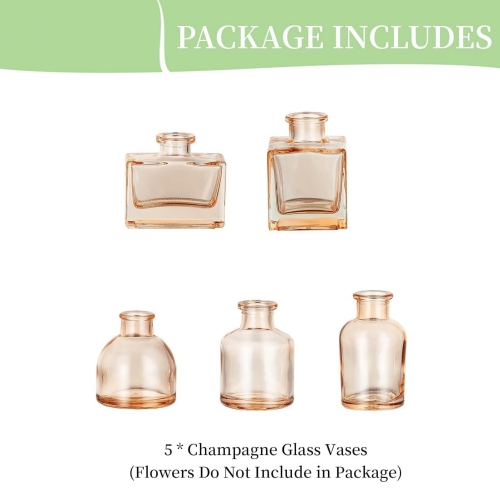NIERBO Mini Amber Vases for Centerpieces Cute Flower Vase Set of 5 Tiny Vases for Flowers Decorative Centerpiece Vases for Table Decor Wedding Party