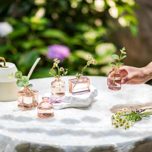 NIERBO Mini Amber Vases for Centerpieces Cute Flower Vase Set of 5 Tiny Vases for Flowers Decorative Centerpiece Vases for Table Decor Wedding Party