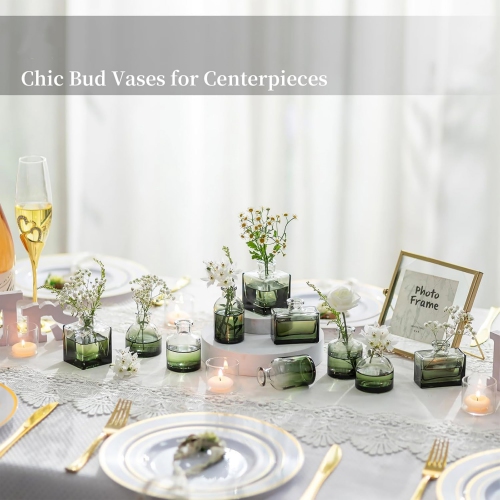 NIERBO Mini Green Vases for Centerpieces Cute Flower Vase Set of 40 Tiny Vases for Flowers Decorative Centerpiece Vases for Table Decor Wedding Party