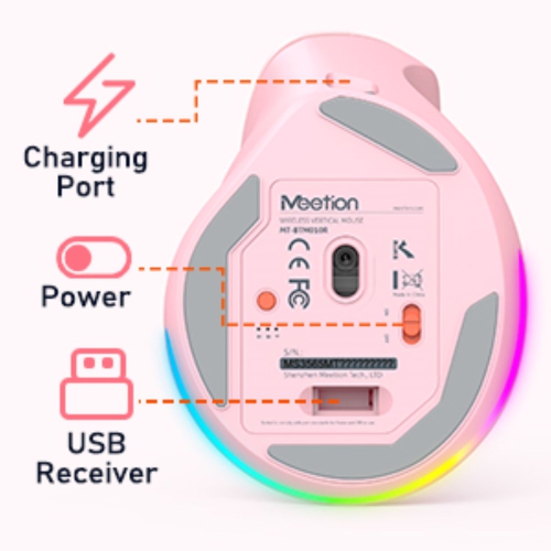 MEETION Ergonomic Mouse, Wireless Vertical Mouse RGB Backlit Rechargeable Mice for Bluetooth & 2.4G wireless 4 Adjustable DPI for