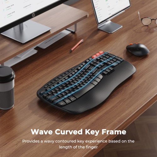 MEETION Director-D Wave Ergonomic Keyboard & Mouse, Wireless USB/Bluetooth, Adjustable DPI, Rechargeable, Wrist Rest, for Windows/Mac/Android