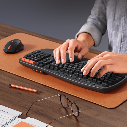 MEETION Director-D Wave Ergonomic Keyboard & Mouse, Wireless USB/Bluetooth, Adjustable DPI, Rechargeable, Wrist Rest, for Windows/Mac/Android