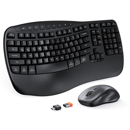 MEETION Director-D2 Ergonomic Wireless Keyboard & Mouse, Wave Keys, 2.4G Wireless, Adjustable DPI, Wrist Rest, for PC/Laptop/Mac, Black