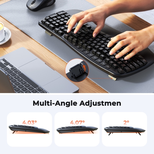 MEETION Director-D2 Ergonomic Wireless Keyboard & Mouse, Wave Keys, 2.4G Wireless, Adjustable DPI, Wrist Rest, for PC/Laptop/Mac, Black