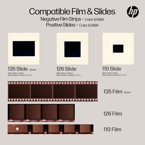 Numériseur de films et de diapositives FilmScan de HP avec écran tactile de 5 po, numériseur de films Convertir les négatifs en fichiers JPEG