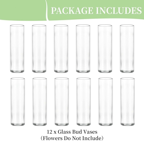 NIERBO Small Cylinder Glass Vases for Centerpieces: Clear Vase Set of 12 Modern Centerpiece Vases for Table Wedding Home Party Decor 5.9In Bud Vase
