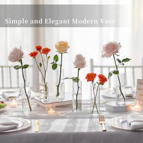 NIERBO Small Cylinder Glass Vases for Centerpieces: Clear Vase Set of 12 Modern Centerpiece Vases for Table Wedding Home Party Decor 5.9In Bud Vase