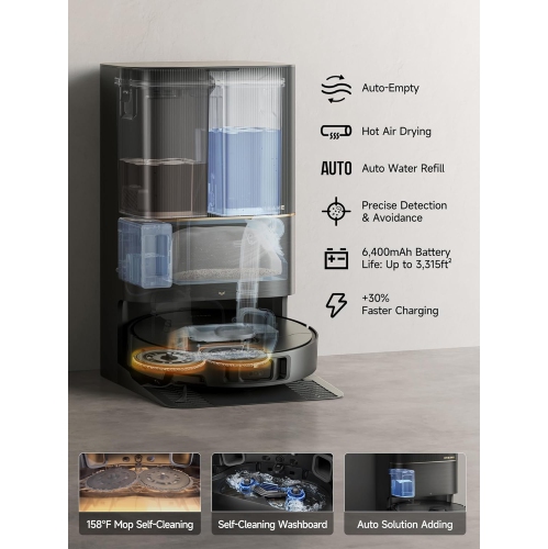 Dreame X40 Ultra Robotic Vacuum, Liftable Mop and Brushes, Removable Mop, 12KPa Suction, Side Brush, 158°F Mop & Washboard Self-Cleaning,