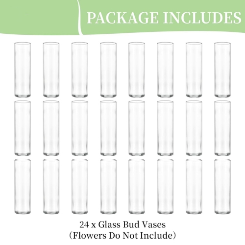 NIERBO Small Cylinder Glass Vases for Centerpieces: Clear Vase Set of 24 Modern Centerpiece Vases for Table Wedding Home Party Decor 5.9In Bud Vase