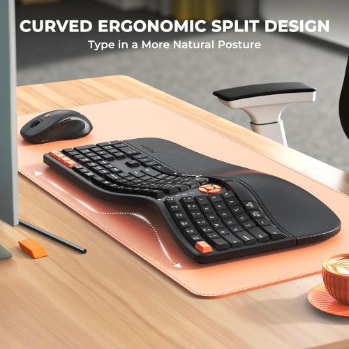 Clavier et souris ergonomiques DirectorC-3 de MEETION, partage sans fil/Bluetooth 2,4 GHz, repose-poignets coussiné, ajustable 4 ppp, appareils