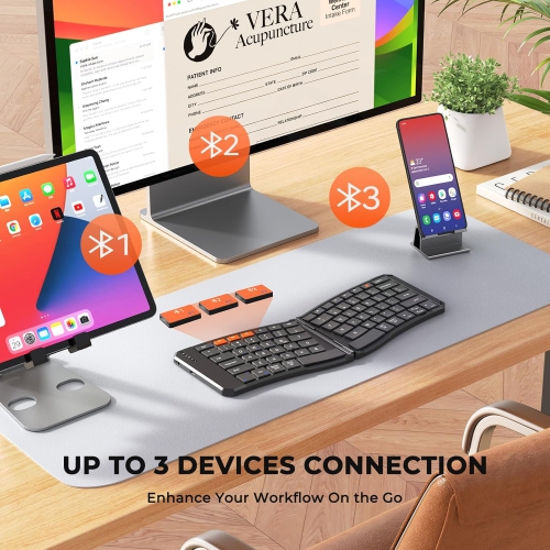 Clavier portatif pliable BTK9880 de MEETION, clavier ergonomique Bluetooth, format compact et divisé pour iOS/Android/Windows/Mac, clavier de voyage