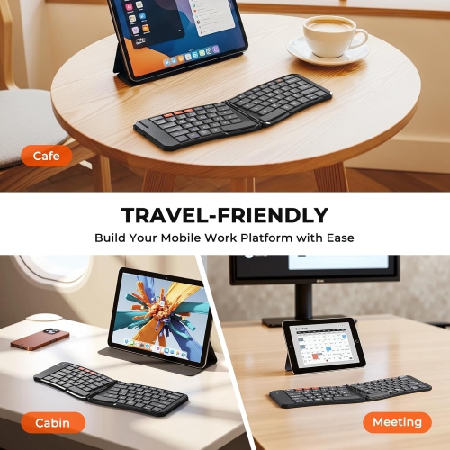 Clavier portatif pliable BTK9880 de MEETION, clavier ergonomique Bluetooth, format compact et divisé pour iOS/Android/Windows/Mac, clavier de voyage
