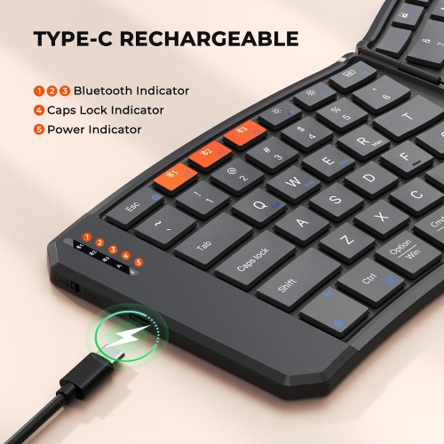 Clavier portatif pliable BTK9880 de MEETION, clavier ergonomique Bluetooth, format compact et divisé pour iOS/Android/Windows/Mac, clavier de voyage