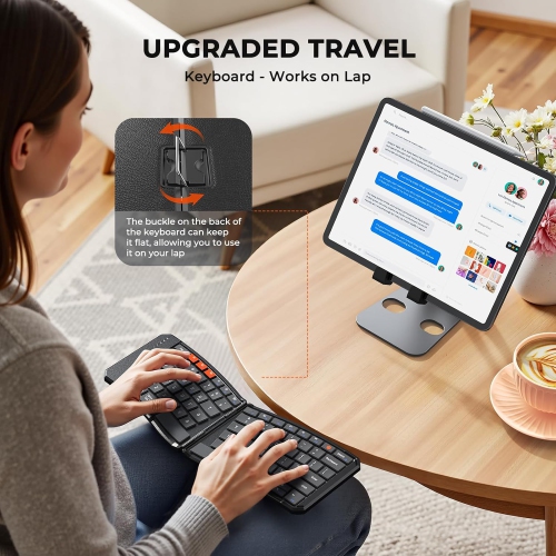 Clavier portatif pliable BTK9880 de MEETION, clavier ergonomique Bluetooth, format compact et divisé pour iOS/Android/Windows/Mac, clavier de voyage