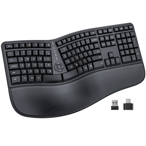 MEETION Director-W Ergonomic Wireless Keyboard, Curved Split Keyboard with Memory Foam Wrist Rest, Rechargeable, USB-A & USB-C, for Windows/Mac/PC,