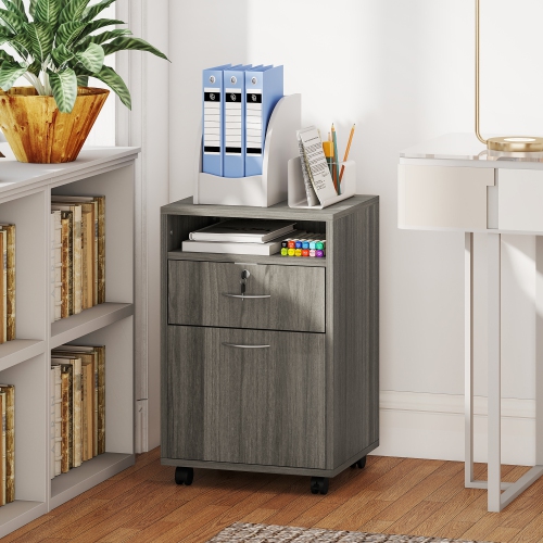 HOMCOM 24" Vertical Filing Cabinet with Lockable Drawer, Mobile File Cabinet with 2 Keys, Wheels for Home Office, Distressed Grey
