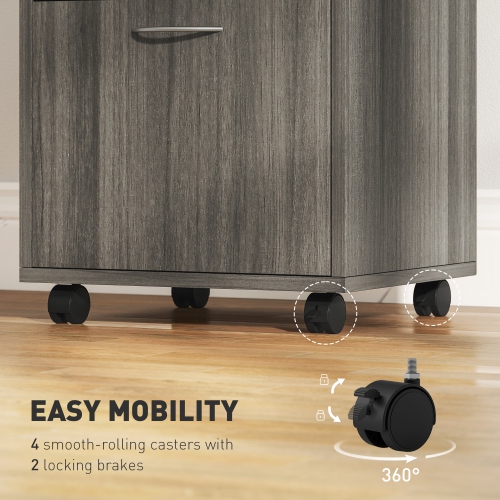 HOMCOM 24" Vertical Filing Cabinet with Lockable Drawer, Mobile File Cabinet with 2 Keys, Wheels for Home Office, Distressed Grey