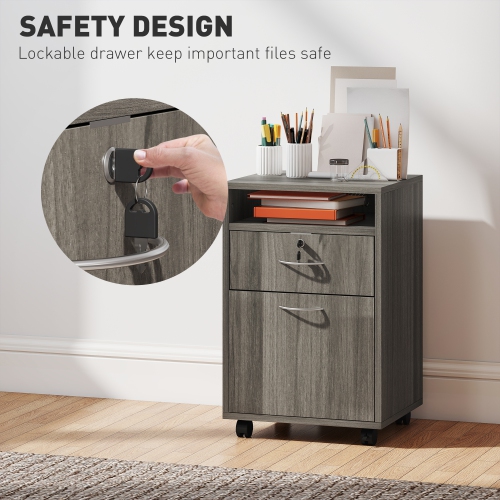 HOMCOM 24" Vertical Filing Cabinet with Lockable Drawer, Mobile File Cabinet with 2 Keys, Wheels for Home Office, Distressed Grey