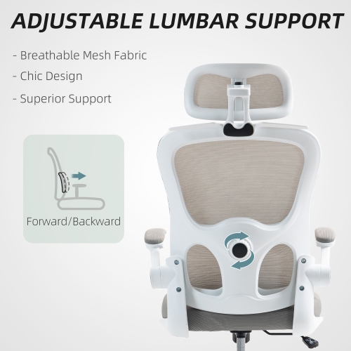 HOMCOM Ergonomic Office Chair with Flip-up Armrest, Executive Mesh Desk Chair with Coat Hanger, Rotatable Headrest, Adjustable Lumbar Support, Tilt