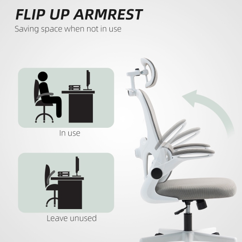 HOMCOM Ergonomic Office Chair with Flip-up Armrest, Executive Mesh Desk Chair with Coat Hanger, Rotatable Headrest, Adjustable Lumbar Support, Tilt
